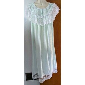 Gilead Vintage Nightgown Cotton Prarie Front Ruffle Women's Sz XXL Mint Green